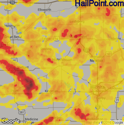 Hail Map for Hutchinson, KS Region on June 15, 2017 