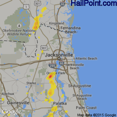 Hail Map for Jacksonville, FL Region on June 15, 2017