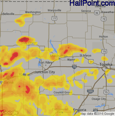 Hail Map for Mahhattan, KS Region on June 15, 2017
