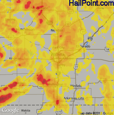Hail Map for Wichita, KS Region on June 15, 2017