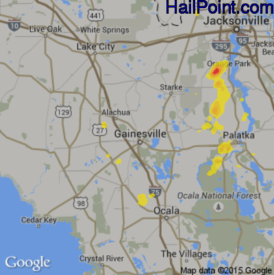 Hail Map for Gainesville, FL Region on June 15, 2017