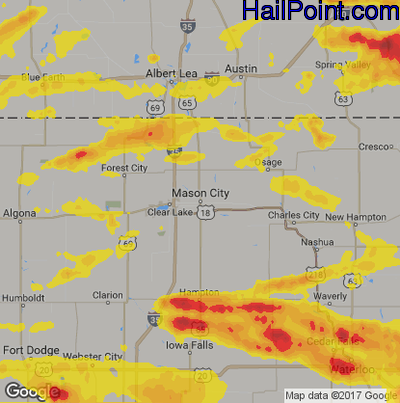 Hail Map for Mason City, IA Region on June 15, 2017