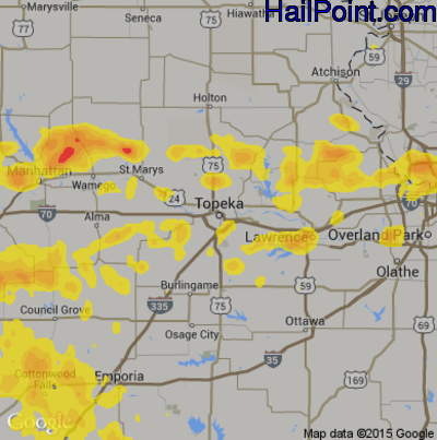 Hail Map for Topeka, KS Region on June 15, 2017 