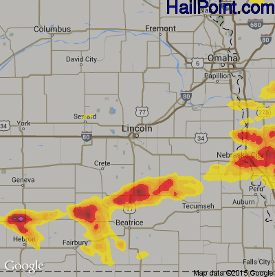 Hail Map for Lincoln, NE Region on June 15, 2017