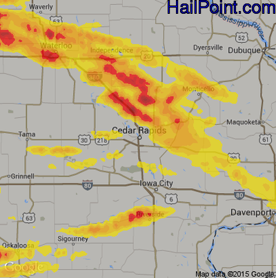 Hail Map for Cedar Rapids, IA Region on June 15, 2017