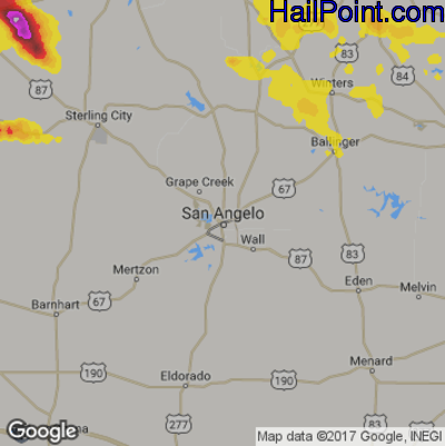 Hail Map for San Angelo, TX Region on June 16, 2017