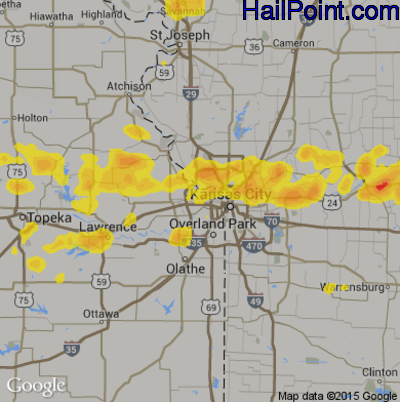 Hail Map for Kansas City, KS Region on June 16, 2017