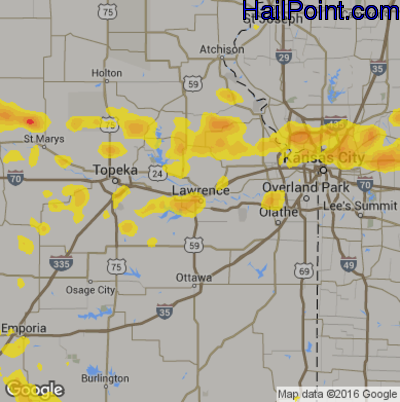 Hail Map for Lawerence, KS Region on June 16, 2017 