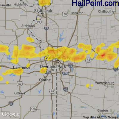 Hail Map for Kansas City, MO Region on June 16, 2017