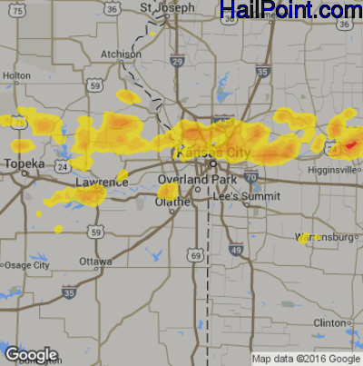 Hail Map for Shawnee, KS Region on June 16, 2017