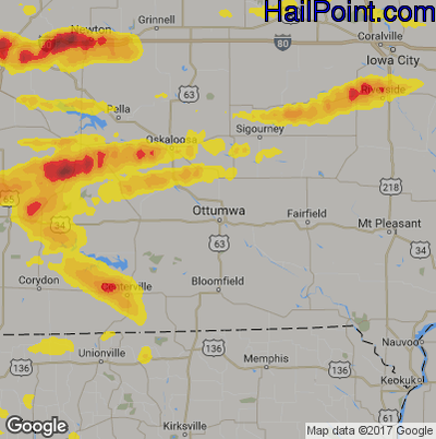 Hail Map for Ottumwa, IA Region on June 16, 2017
