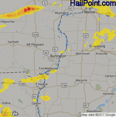 Hail Map for Burlington, IA Region on June 16, 2017