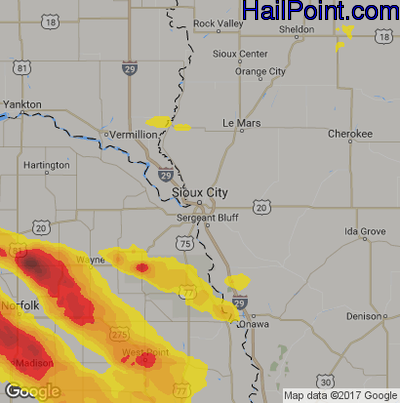 Hail Map for Sioux City, IA Region on June 16, 2017