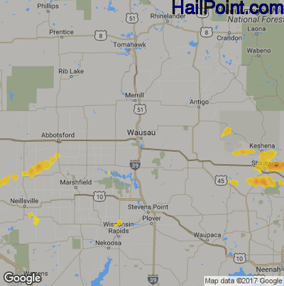 Hail Map for Wausau, WI Region on June 16, 2017