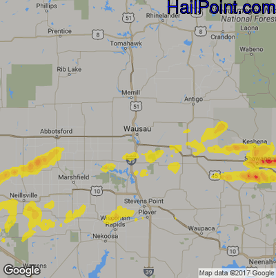 Hail Map for Wausau, WI Region on June 16, 2017 