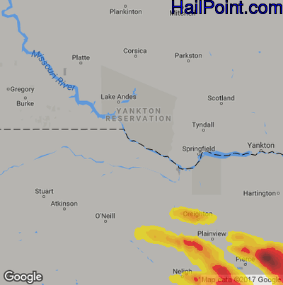 Hail Map for Grand Island, NE Region on June 16, 2017