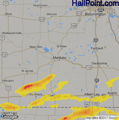Hail Map for Mankato, MN Region on June 16, 2017