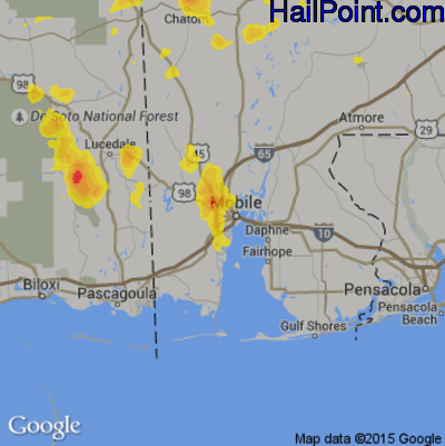 Hail Map for Mobile, AL Region on June 16, 2017 