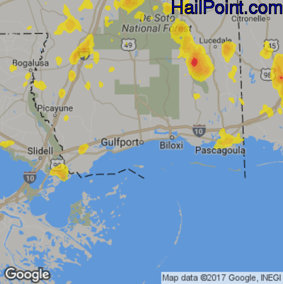 Hail Map for Gulfport, MS Region on June 16, 2017
