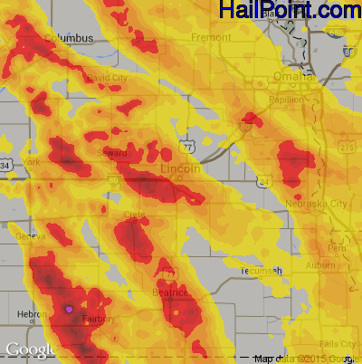 Hail Map for Lincoln, NE Region on June 16, 2017