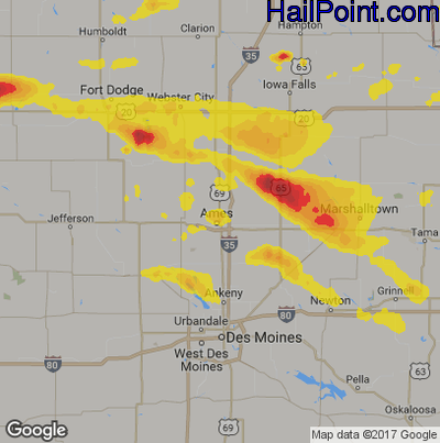 Hail Map for Ames, IA Region on June 17, 2017