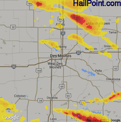 Hail Map for Des Moines, IA Region on June 17, 2017