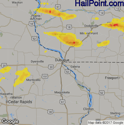 Hail Map for Dubuque, IA Region on June 17, 2017 