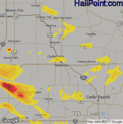 Hail Map for Waterloo, IA Region on June 17, 2017