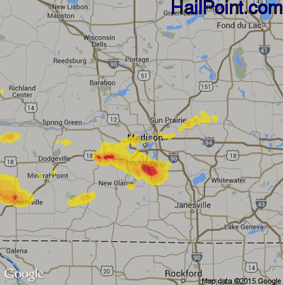 Hail Map for Madison, WI Region on June 17, 2017
