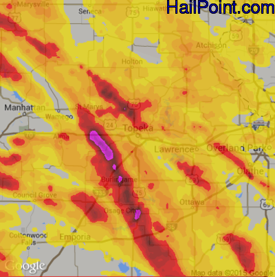 Hail Map for Topeka, KS Region on June 17, 2017