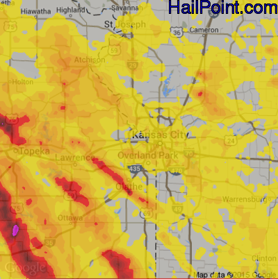 Hail Map for Kansas City, KS Region on June 17, 2017