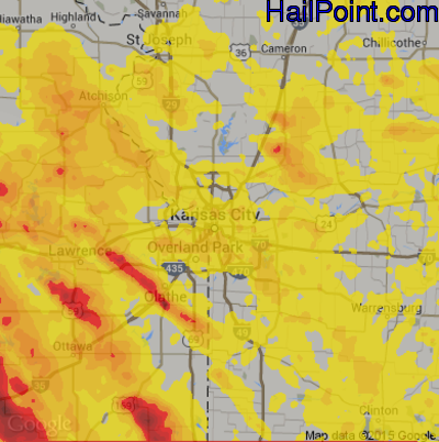 Hail Map for Kansas City, MO Region on June 17, 2017