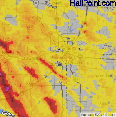 Hail Map for Shawnee, KS Region on June 17, 2017