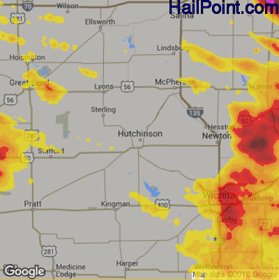 Hail Map for Hutchinson, KS Region on June 17, 2017