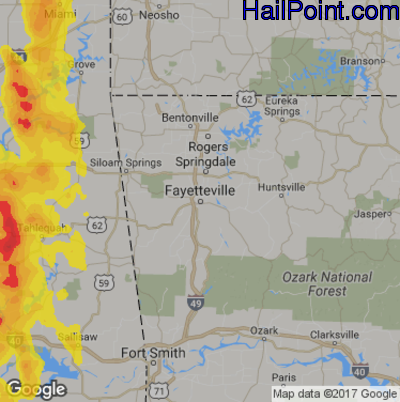 Hail Map for Fayetteville, AR Region on June 17, 2017
