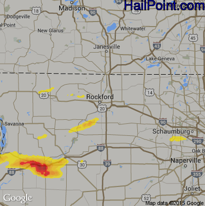 Hail Map for Rockford, IL Region on June 17, 2017