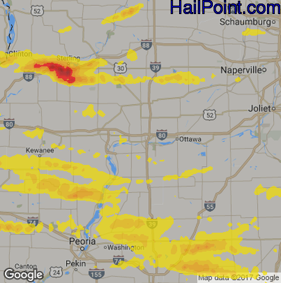 Hail Map for Peru, IL Region on June 17, 2017