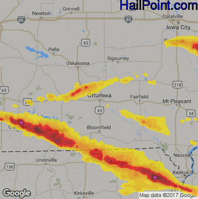 Hail Map for Ottumwa, IA Region on June 17, 2017