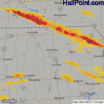Hail Map for Kirskville, MS Region on June 17, 2017
