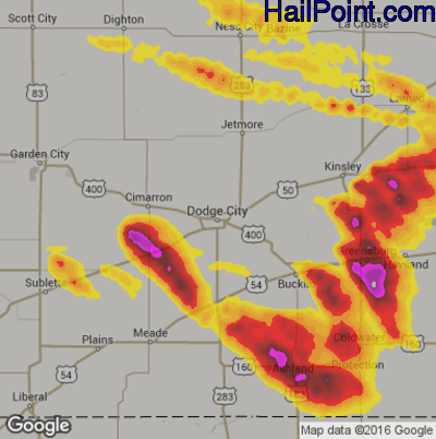 Hail Map for Dodge City, KS Region on June 17, 2017
