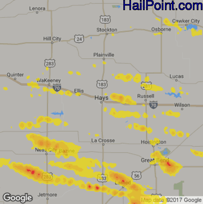 Hail Map for Hays, KS Region on June 17, 2017