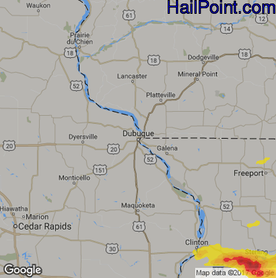 Hail Map for Dubuque, IA Region on June 17, 2017