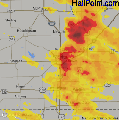 Hail Map for Wichita, KS Region on June 18, 2017