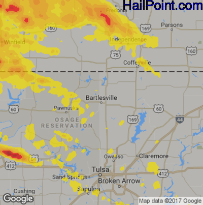 Hail Map for Bartlesville, OK Region on June 18, 2017