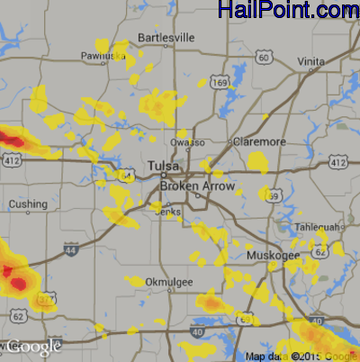 Hail Map for Tulsa, OK Region on June 18, 2017