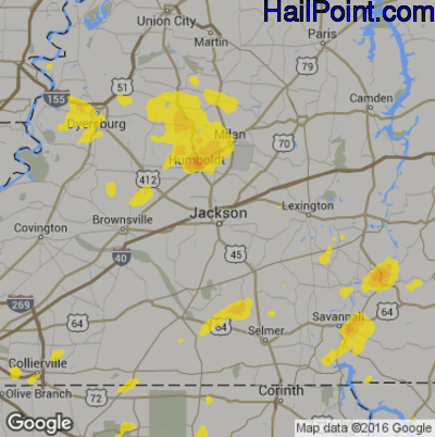 Hail Map for Jackson, TN Region on June 18, 2017 
