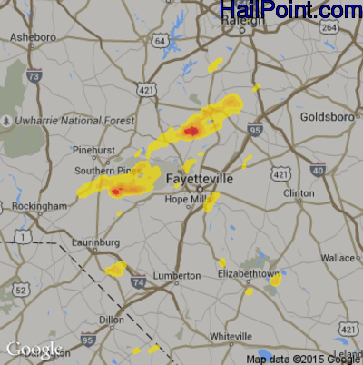 Hail Map for Fayetteville, NC Region on June 19, 2017
