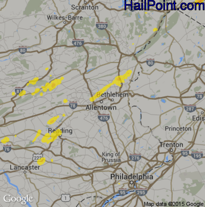 Hail Map for Allentown, PA Region on June 19, 2017