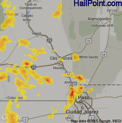 Hail Map for Las Cruces, NM Region on June 19, 2017