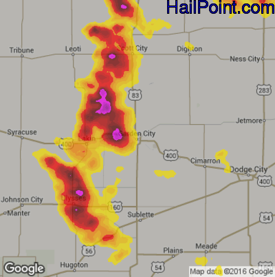 Hail Map for Garden City, KS Region on June 20, 2017